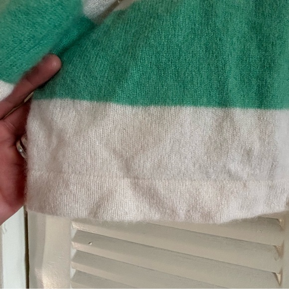 Rachel Zoe Women’s 100% Cashmere Striped Polo Sweater Cropped Green White Size - Picture 13 of 13